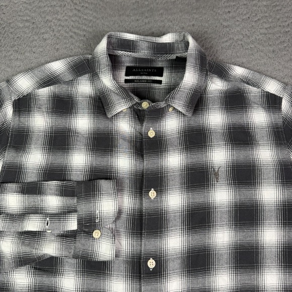 AllSaints Other - AllSaints Malpaso LS Shirt Mens S Gray White Shadow Plaid Flannel Button